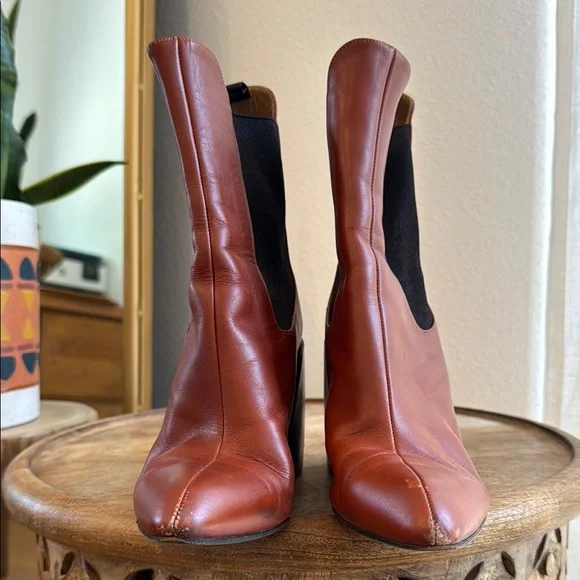 Chloé Wave in Sepia Brown Leather Chunky Heel Ankle Boots EU 38 US 8 NIB $960 - Picture 5 of 8